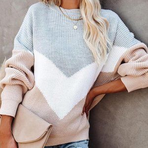 Colorblock Long Sleeve Knit Casual Sweater